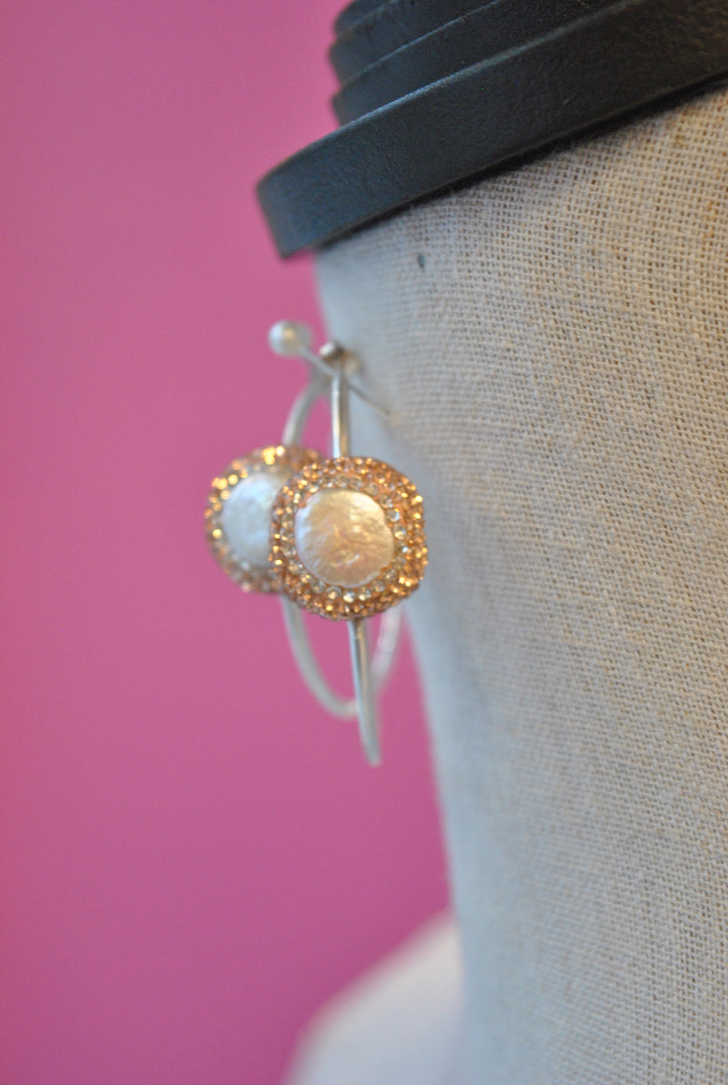 HOOP COLLECTION - MOTHER OF PEARLS AND SWAROVSKI CRYSTALS HOOPS
