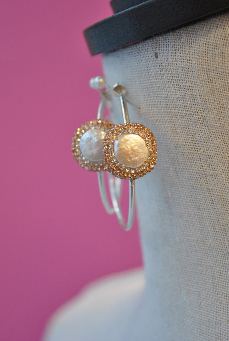 HOOP COLLECTION - MOTHER OF PEARLS AND SWAROVSKI CRYSTALS HOOPS