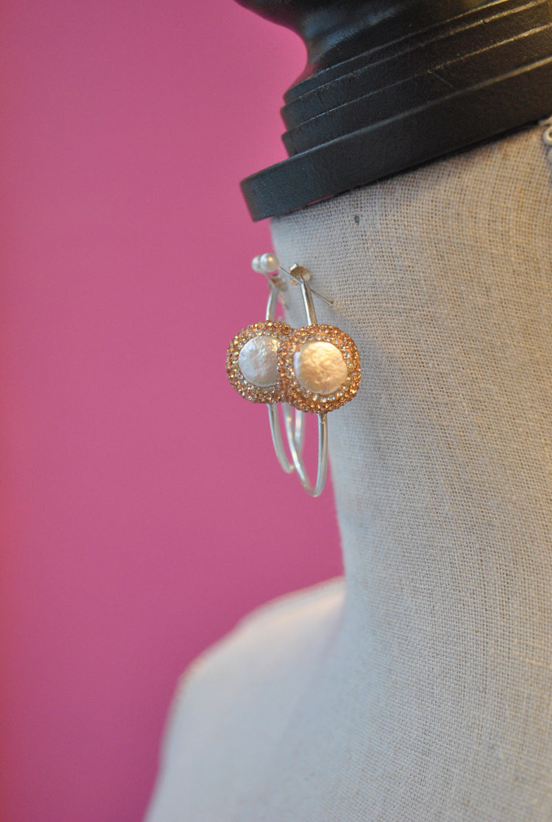 HOOP COLLECTION - MOTHER OF PEARLS AND SWAROVSKI CRYSTALS HOOPS