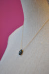 DARK BLUE LABRADORITE TEARDROP DELICATE NECKLACE ON GOLD