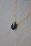DARK BLUE LABRADORITE TEARDROP DELICATE NECKLACE ON GOLD