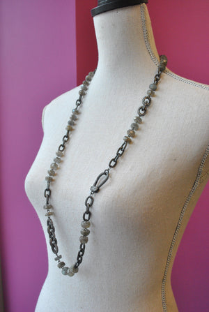 LABRADORITE AND RHINESTONES LONG NECKLACE