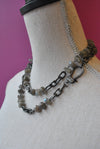 LABRADORITE AND RHINESTONES LONG NECKLACE