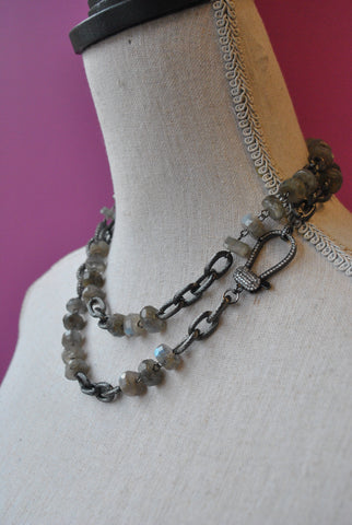 JUMBO FRESHWATER PEARLS WITH SWAROVSKI CRYSTALS AND RHINESTONES CLASP ASYMMETRIC NECKLACE