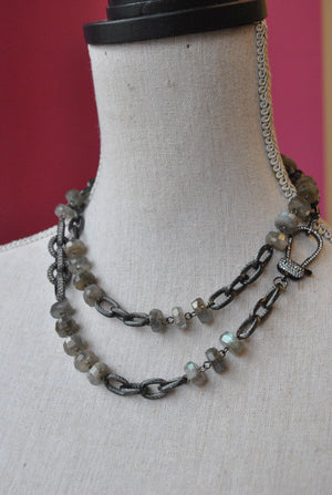 LABRADORITE AND RHINESTONES LONG NECKLACE
