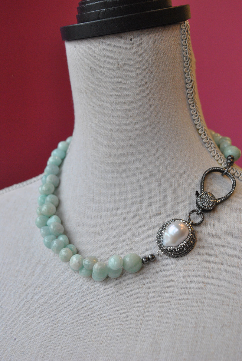 AMAZONITE, PEARLS AND SWAROVSKI CRYSTALS SIMPLE NECKLACE