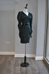 HUNTER GREEN SILKY WRAP MINI DRESS WITH THE STATEMENT SLEEVES