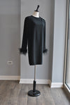 BLACK TUNIC DRESS WITH FEATHERS AND CRYSTALS DETAIL