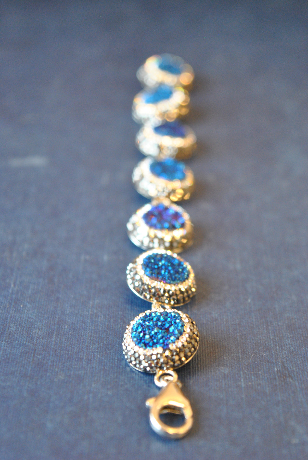 ROYAL BLUE DRUZY AND SWAROVSKI CRYSTALS BRACELET
