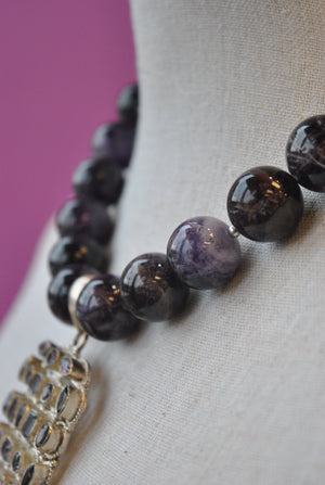 DEEP PURPLE AMETHYST STATEMENT NECKLACE WITH A AMETHYST CHARM