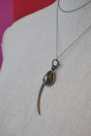 LABRADORITE AND RHINESTONES LONG NECKLACE PENDANT