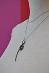 LABRADORITE AND RHINESTONES LONG NECKLACE PENDANT