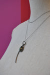 GREEN AGATE FREEFORM WITH SWAROVSKI CRYSTALS LONG CHAIN PENDANT