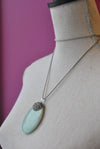 BLUE AGATE FREEFORM WITH SWAROVSKI CRYSTALS LONG CHAIN PENDANT