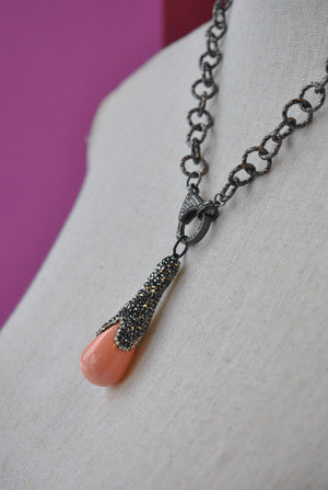 CORAL CERAMIC AND SWAROVSKI CRYSTALS PENDANT