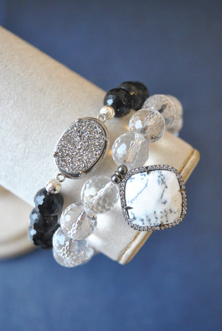 BEIGE ECO LEATHER CUFF WITH WHITE SHELL AND SWAROVSKI CRYSTALS