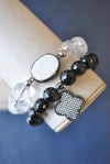BLACK ONYX AND CRYSTAL QUARTZ BRACELET SET