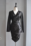 BLACK SIMPLE FIT PARTY DRESS WITH RUSHING
