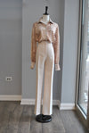CREAM COLOR HIGH WAISTED FLAIR STYLE PANTS