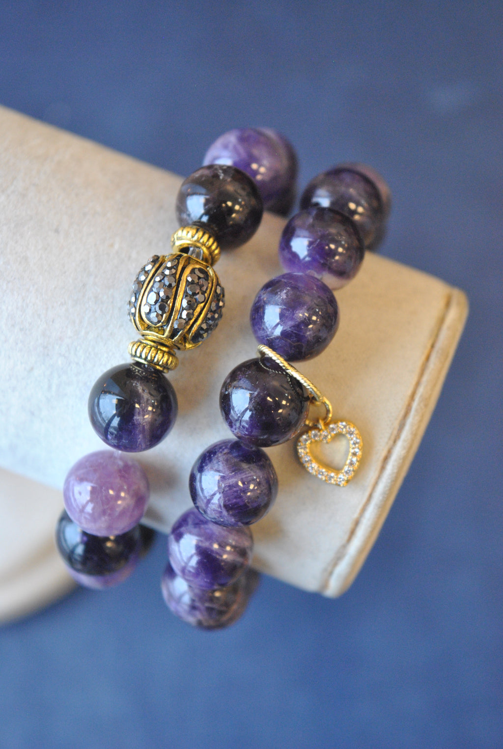 AMETHYST AND RHINESTONES STRETCHY BRACELET SET