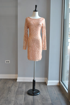 BLUSH PINK SEQUIN PARTY DRESS WITH LONG SLEEVES
