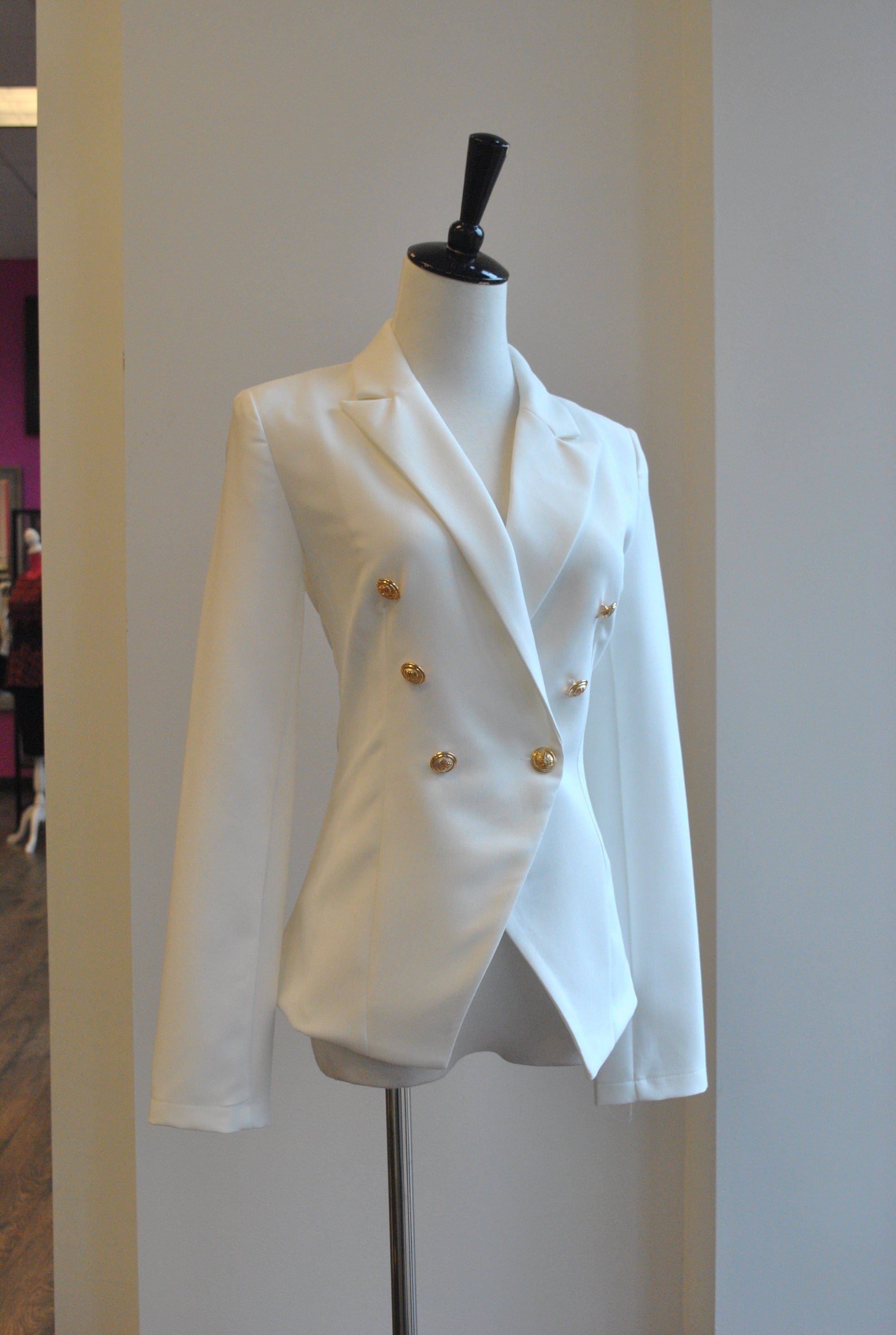 DOUBLE GOLD BUTTONS WHITE JACKET – Le Obsession Boutique