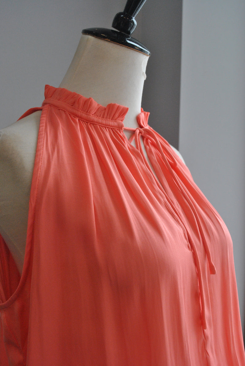 ELECTRIC ORANGE SLEEVELESS MINI DRESS WITH ELASTIC WAIST