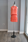ELECTRIC ORANGE SLEEVELESS MINI DRESS WITH ELASTIC WAIST