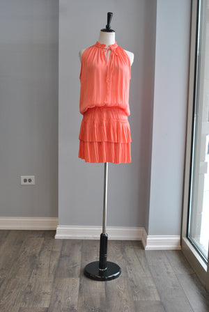 ELECTRIC ORANGE SLEEVELESS MINI DRESS WITH ELASTIC WAIST