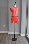 ORANGE SILKY SUMMER DRESS WITH SHORT SLEEVES AND ELASTIC WAIST