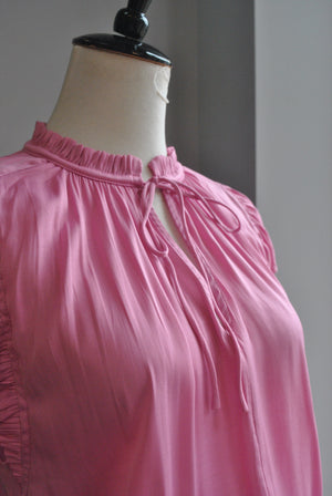 PINK SILKY SUMMER MINI DRESS WITH ELASTIC WAIST