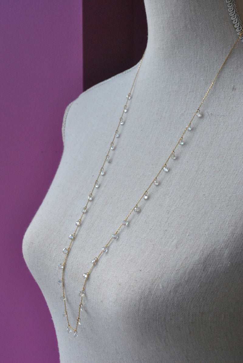 GOLD LONG NECKLACE WITH CRYSTALS CHARMS