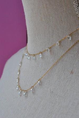 GOLD LONG NECKLACE WITH CRYSTALS CHARMS