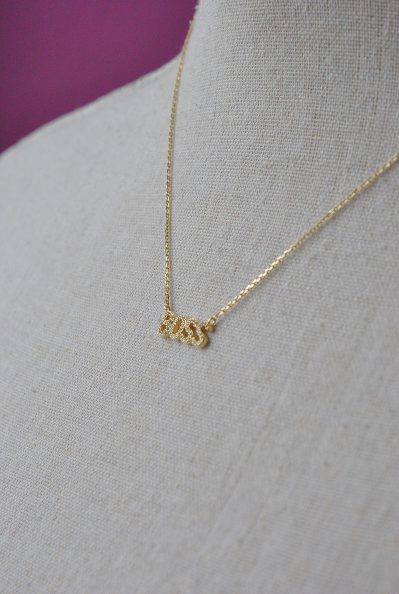 GOLD CHOKER STYLE NECKLACE WITH "BOSS" CHARM