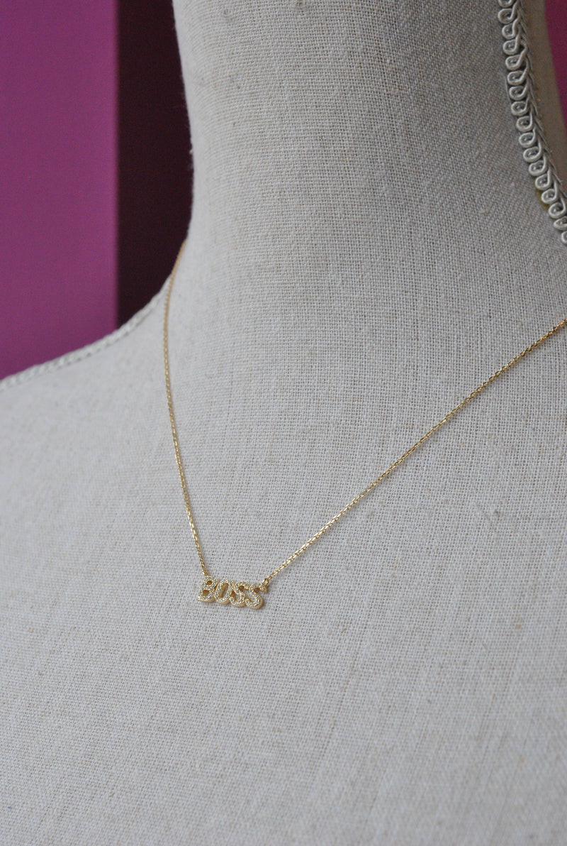 GOLD CHOKER STYLE NECKLACE WITH "BOSS" CHARM