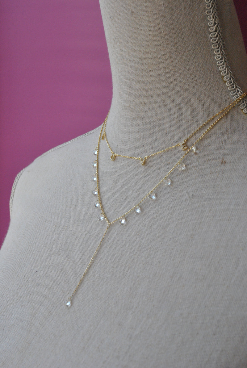 GOLD DELICATE DROP NECKLACE WITH CRYSTAL CHARMS