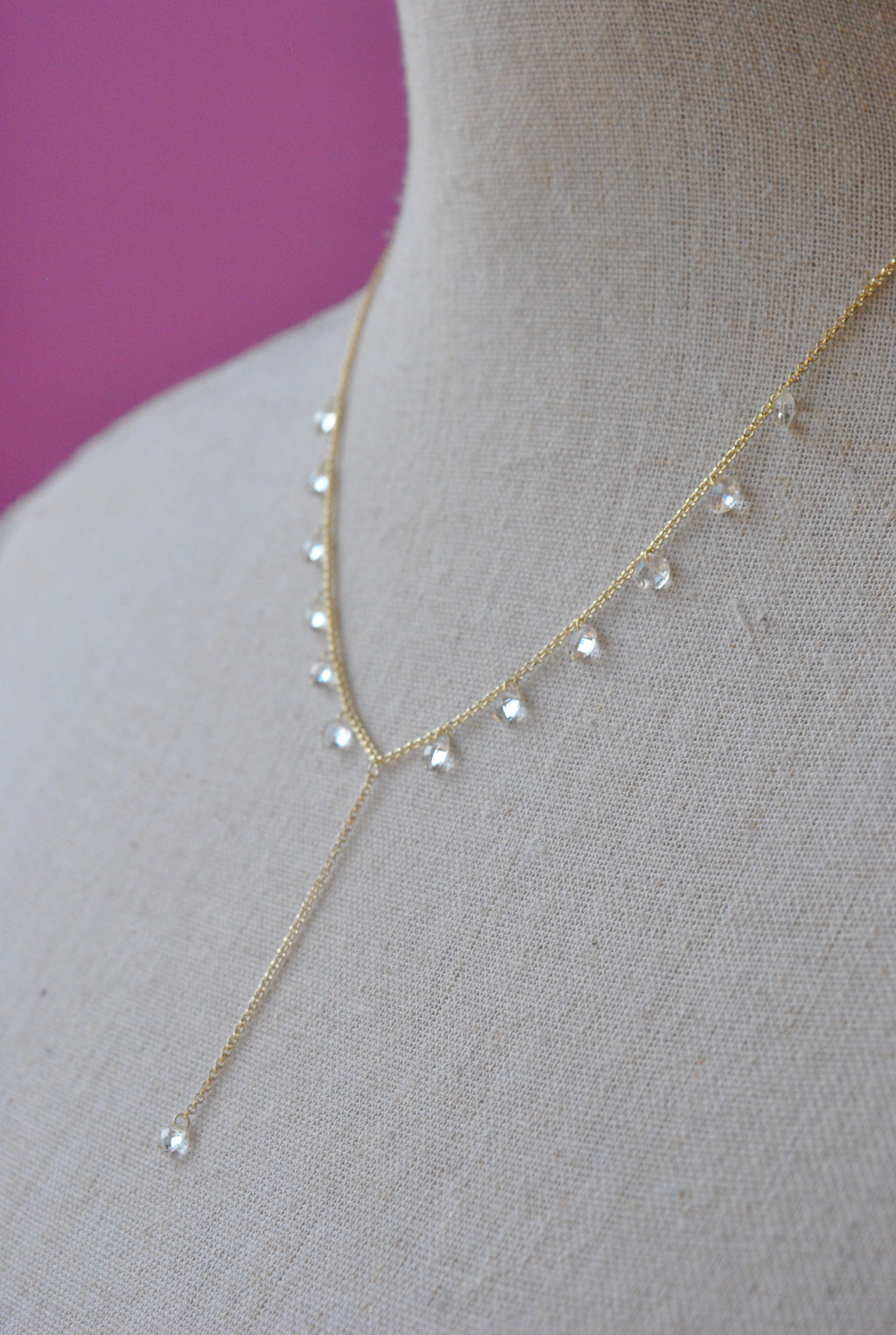 GOLD DELICATE DROP NECKLACE WITH CRYSTAL CHARMS