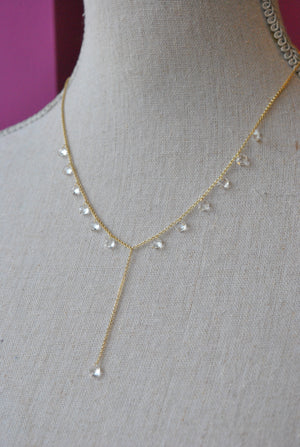 GOLD DELICATE DROP NECKLACE WITH CRYSTAL CHARMS