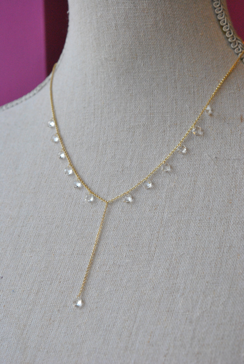 GOLD DELICATE DROP NECKLACE WITH CRYSTAL CHARMS
