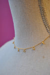 GOLD DELICATE CRYSTAL CHARMS CHOKER STYLE NECKLACE