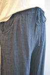 ITALIAN LINEN COLLECTION - NAVY BLUE CROPPED LINEN PANTS WITH SIDE POCKETS