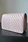 BLUSH PINK CROSSBODY HANDBAG WITH SILVER CHAIN
