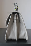 SILVER ECO LEATHER CROSSBODY / SATCHEL BAG WITH GUNMETAL CHAIN DETAILS