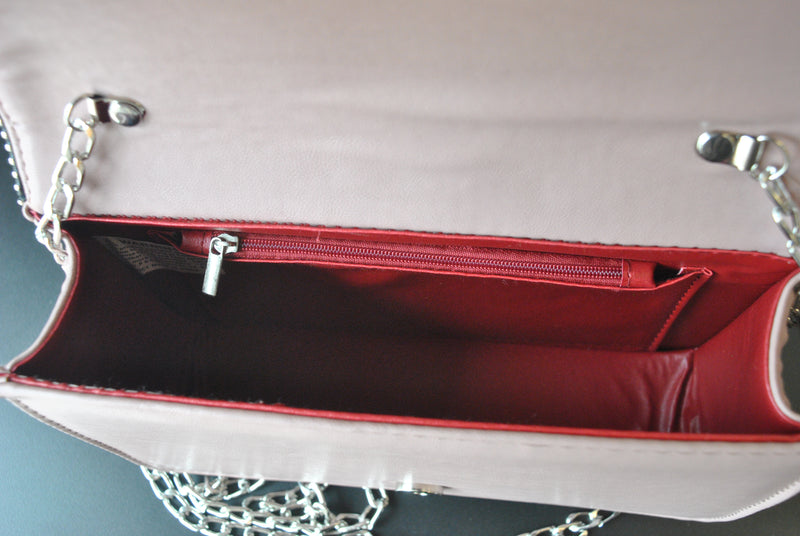 BLUSH PINK CROSSBODY HANDBAG WITH SILVER CHAIN