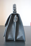 BLACK FAUX LEATHER SATCHEL / CROSSBODY BACK WITH CHAIN DETAILS