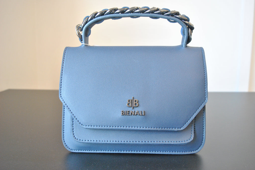 NAVY BLUE MINI SATCHEL WITH DETACHABLE CROSSBODY CHAIN