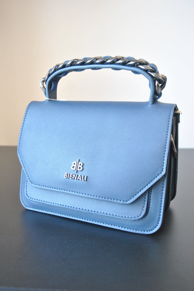 NAVY BLUE MINI SATCHEL WITH DETACHABLE CROSSBODY CHAIN