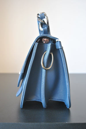 NAVY BLUE MINI SATCHEL WITH DETACHABLE CROSSBODY CHAIN