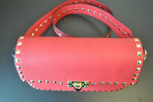 RED CROSSBODY BAB WITH GOLD STUDS