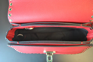 RED CROSSBODY BAB WITH GOLD STUDS